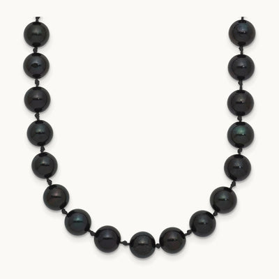 6- Round Black Saltwater Akoya Cultured Pearl Necklace, 14K White Gold