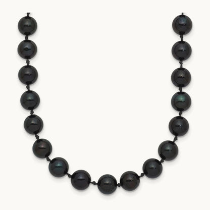 6- Round Black Saltwater Akoya Cultured Pearl Necklace, 14K White Gold