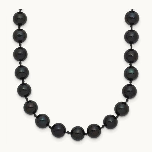 6- Round Black Saltwater Akoya Cultured Pearl Necklace, 14K White Gold