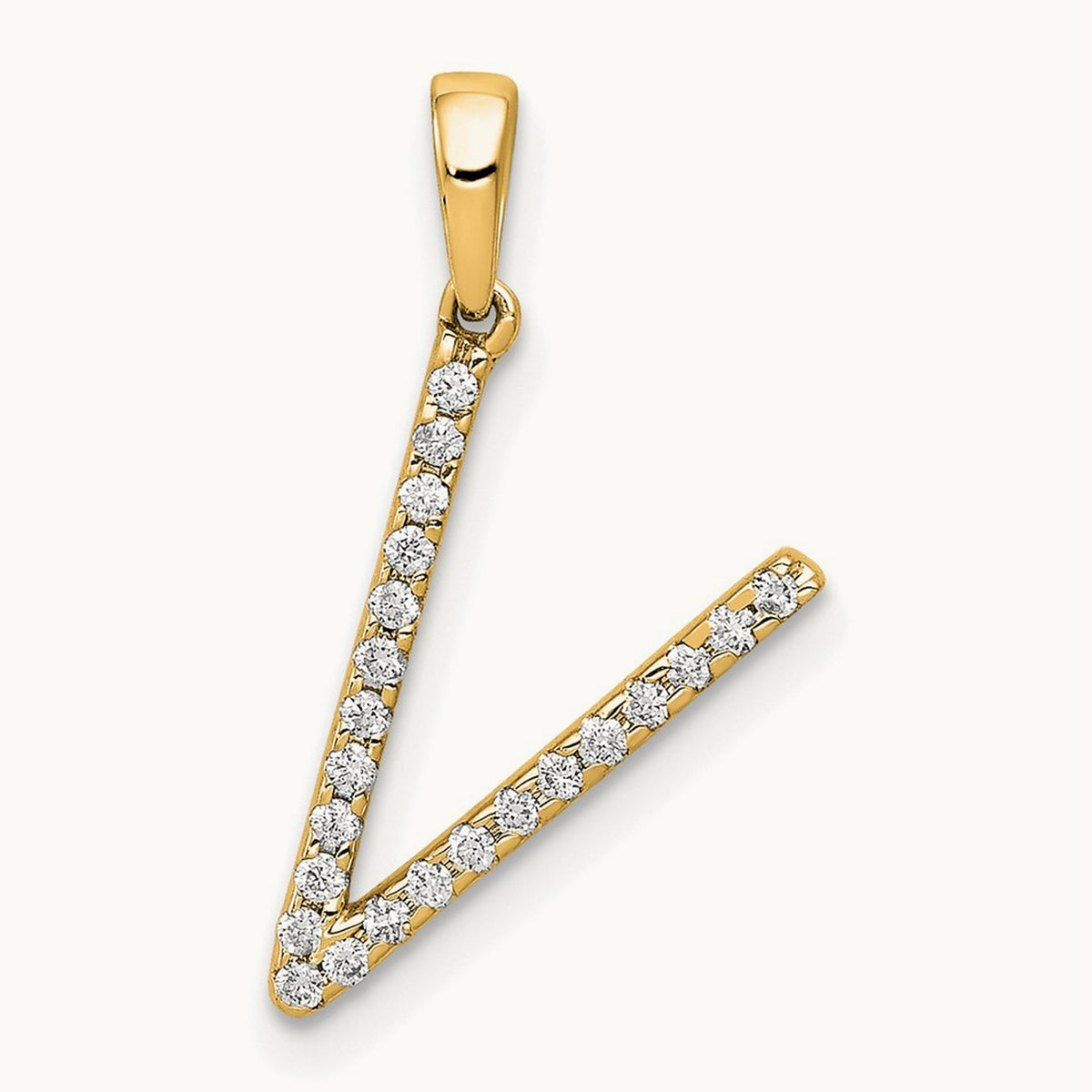 Diamond Letter V Initial Pendant, 14K