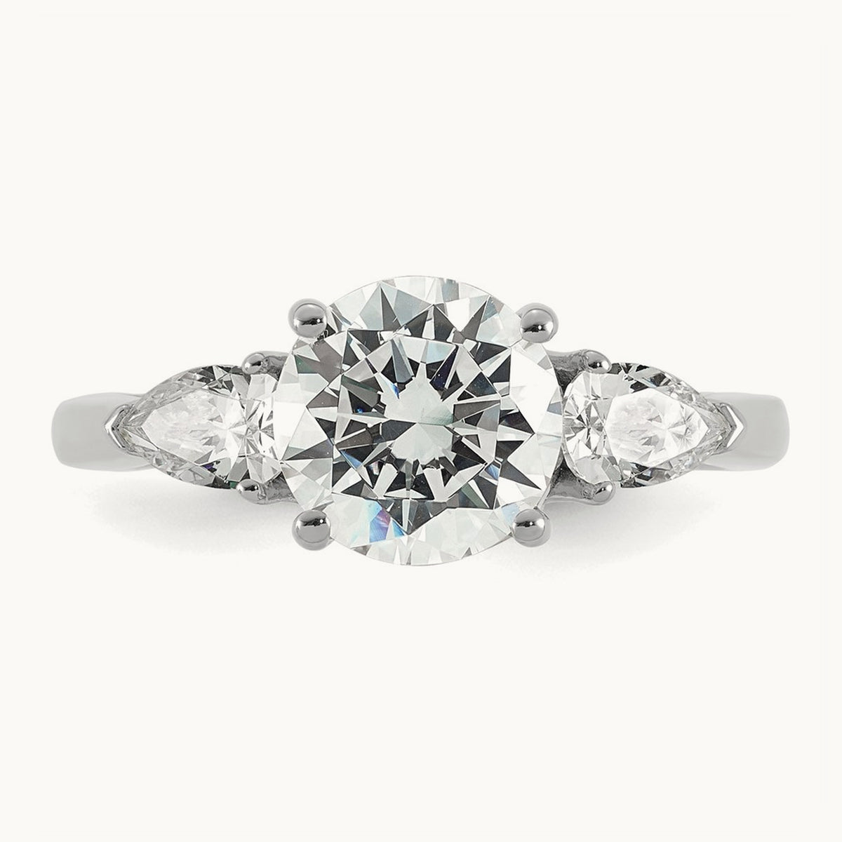 Round with Pear 3 Stone Engagement Ring, 1.25-3.50 ct tw Lab-Grown Diamond — 2 1/2 ct, 14K White Gold