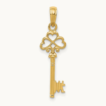 Polished 3-D Hearts Key Charm — 14K Yellow Gold