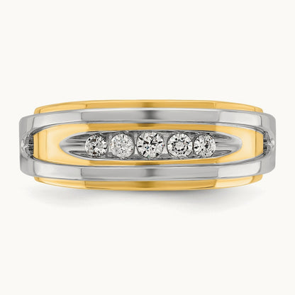 IBGoodman Men's Polished 5-Stone Diamond Ring, 14K Two-tone