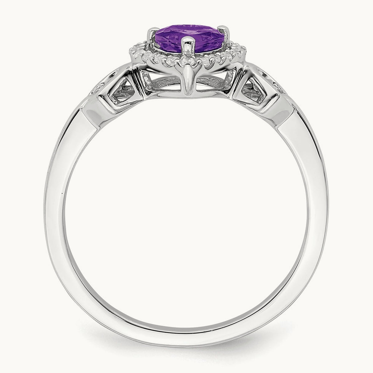 Amethyst and Diamond Heart Ring, 14K White Gold