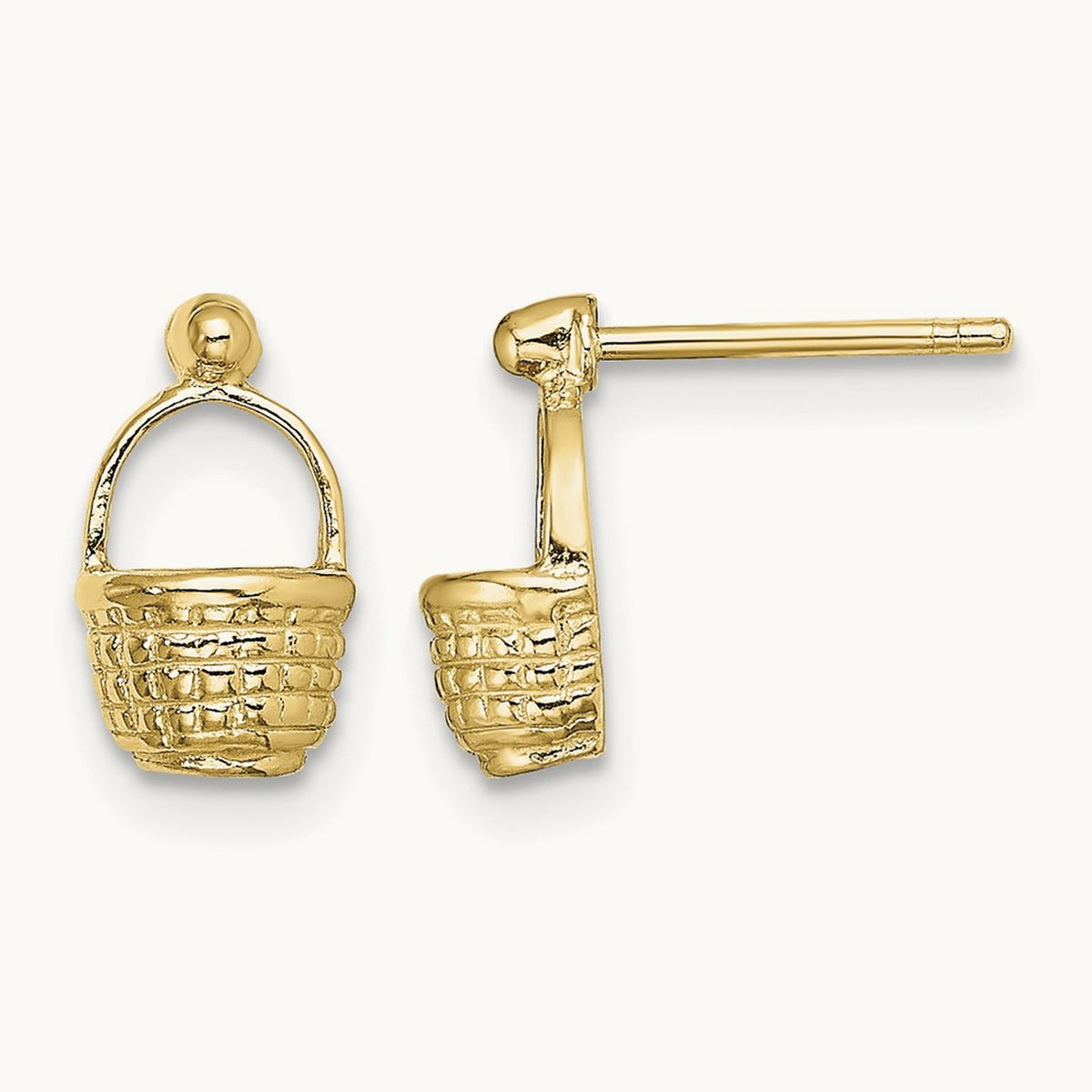 Mini Basket Flat Back Post Earrings, 14K