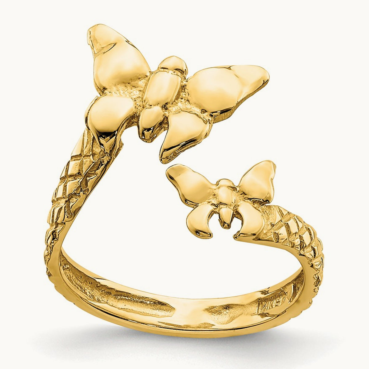 Polished & Textured Butterfly Toe Ring — 14K Yellow Gold