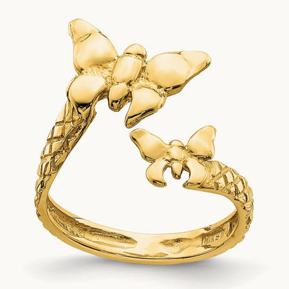 Polished & Textured Butterfly Toe Ring — 14K Yellow Gold
