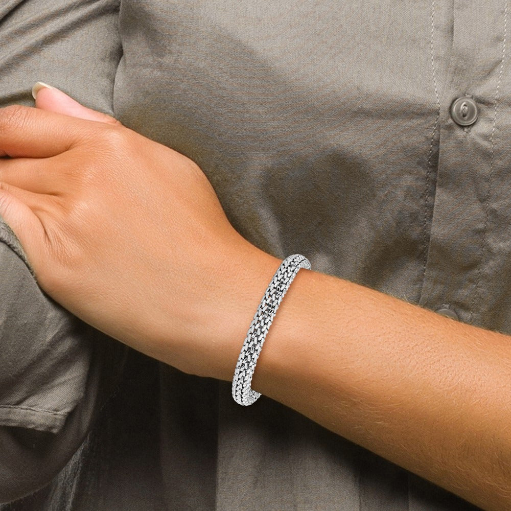 7.25in Polished Mesh Bracelet — 14K White Gold, 7mm