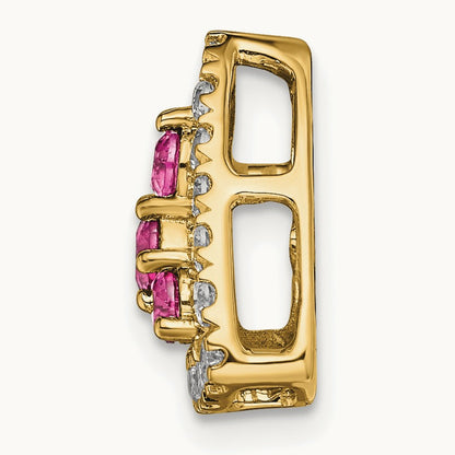 Created Pink Sapphire Triangle Pendant, 0.25 ct tw Lab-Grown Diamond — 14K Yellow Gold