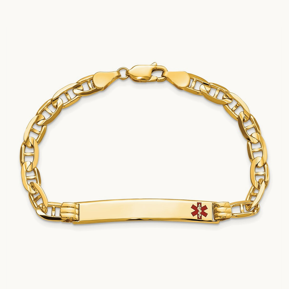 Medical Red Enamel Anchor ID Bracelet — 7mm