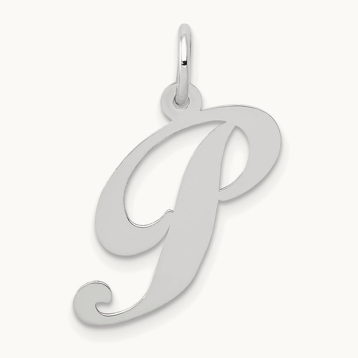 Medium Fancy Script Initial Charm — 14K White Gold, P