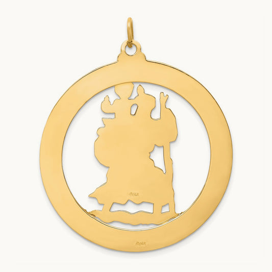 Solid Polished/Satin Extra Large Cut-out St. Christopher Medal, 14K