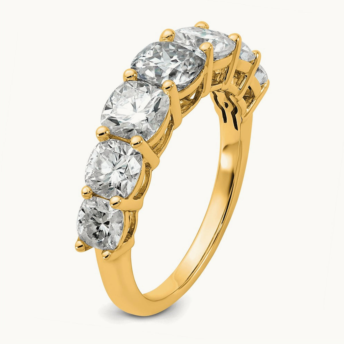 Cushion 7 Stone Band, 1.50-3.25 ct tw Lab-Grown Diamond — 3 1/3 ct, 14K Yellow Gold