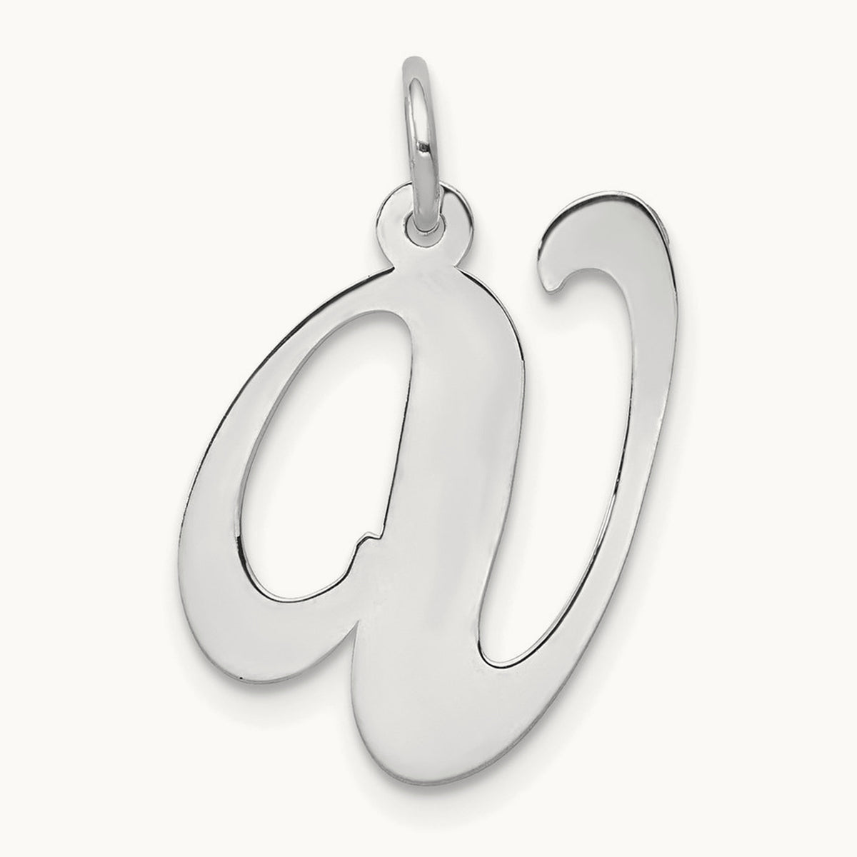 Large Fancy Script Initial Charm — 14K White Gold, V