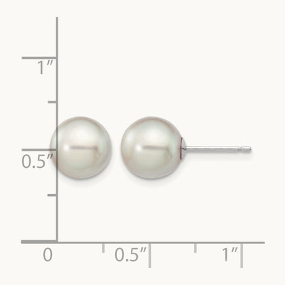 8- Round Grey Saltwater Akoya Culture Pearl Earrings, 9mm, 14K White Gold