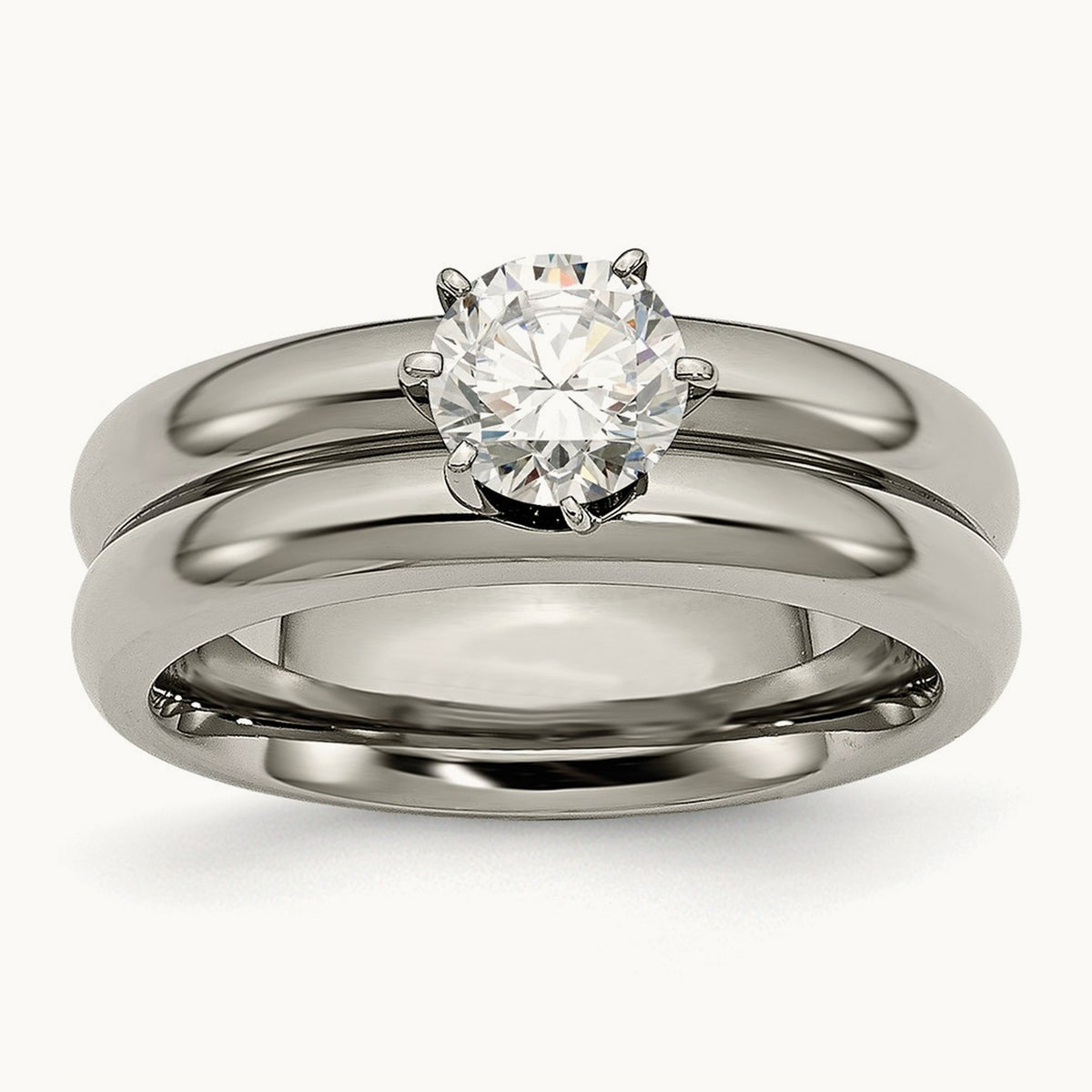 Titanium Polished with CZ Ring