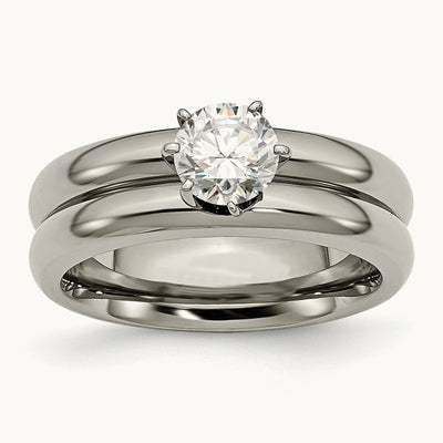 Titanium Polished with CZ Ring