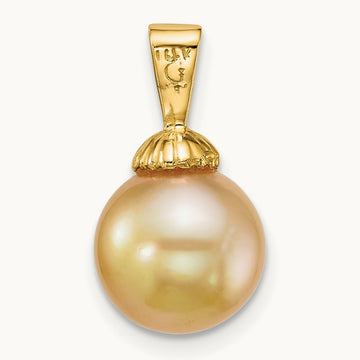 9- Rnd Golden South Sea Saltwater Cultured Pearl Pendant, 10mm, 14K