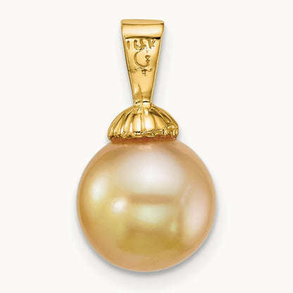 9- Rnd Golden South Sea Saltwater Cultured Pearl Pendant, 10mm, 14K