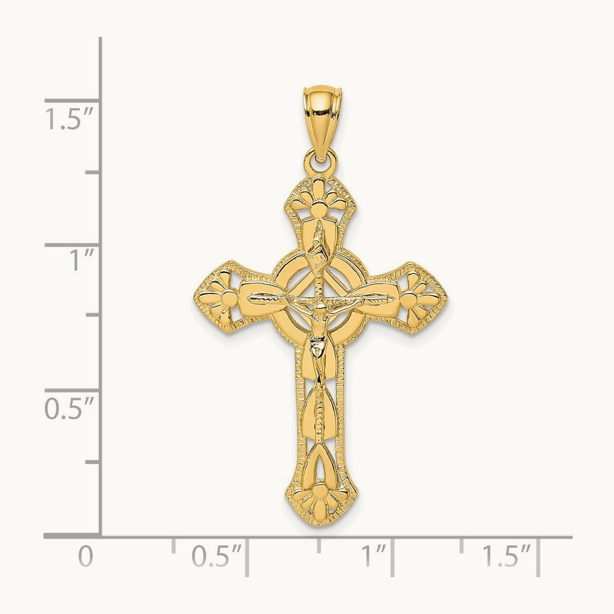 Textured Crucifix W/ Arrow Charm, 14K