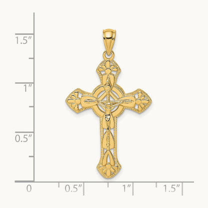 Textured Crucifix W/ Arrow Charm, 14K