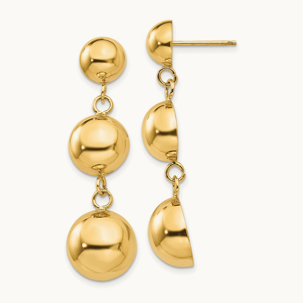 Polished Half Ball Dangle Earrings, 14K