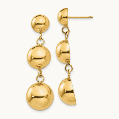 Polished Half Ball Dangle Earrings, 14K