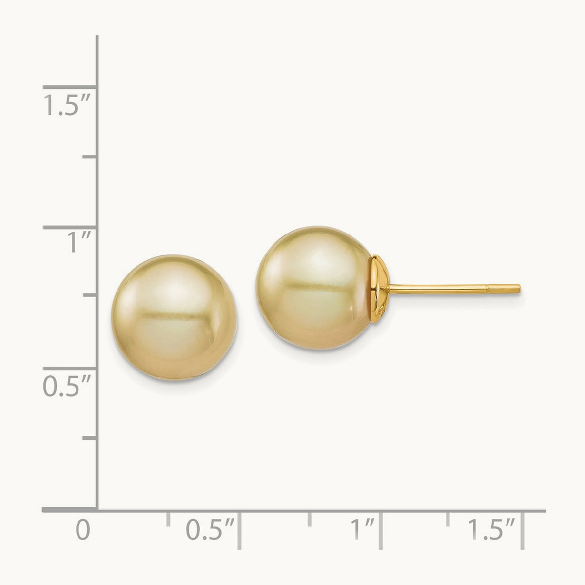 10- Golden Round Saltwater Cultured South Sea Pearl Post Earrings, 11mm, 14K