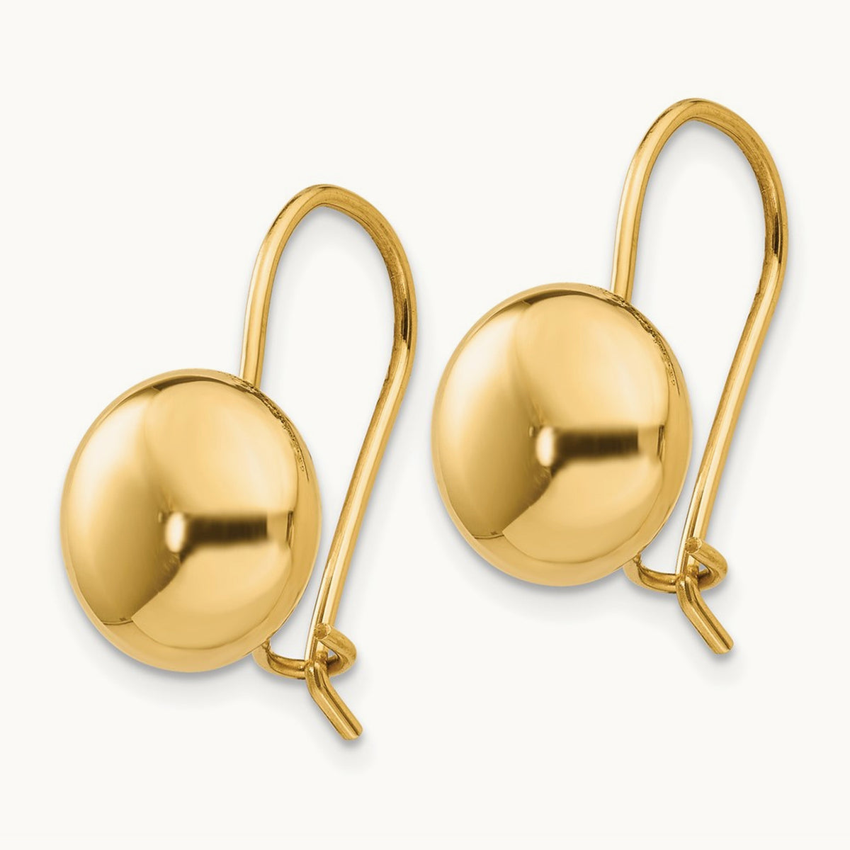 Polished Button Kidney Wire Earrings — 14K Yellow Gold, 10.5mm