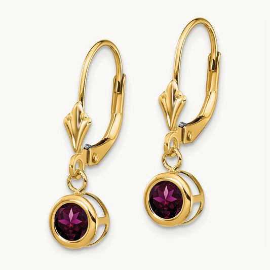 Rhodolite Garnet Leverback Earrings, 5mm, 14K