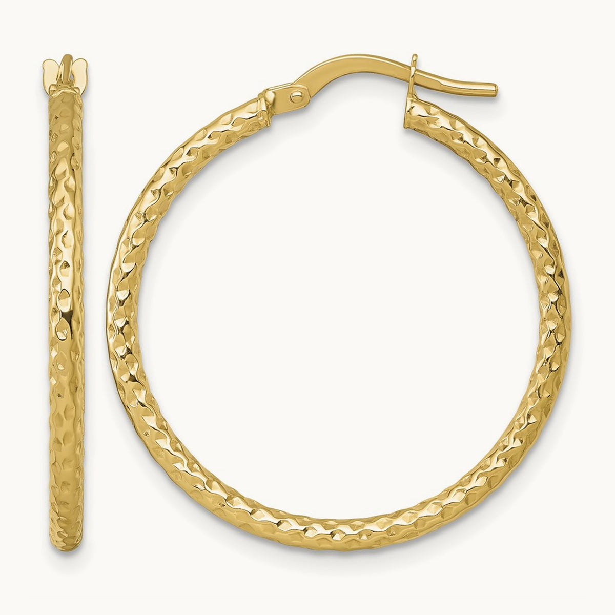 Polished Diamond-cut Hoop Earrings — 14K Yellow Gold, 28mm