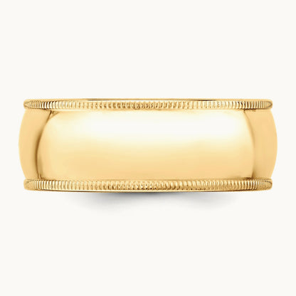 Milgrain Half Round Band, 8mm, 10K Yellow Gold