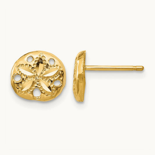 Diamond-cut Sand Dollar Earrings, 14K