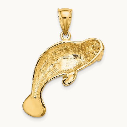 2-D /Polished Swimming Manatee Charm, 14K