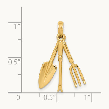 3-D Moveable Garden Hand Tool Collection Charm, 14K