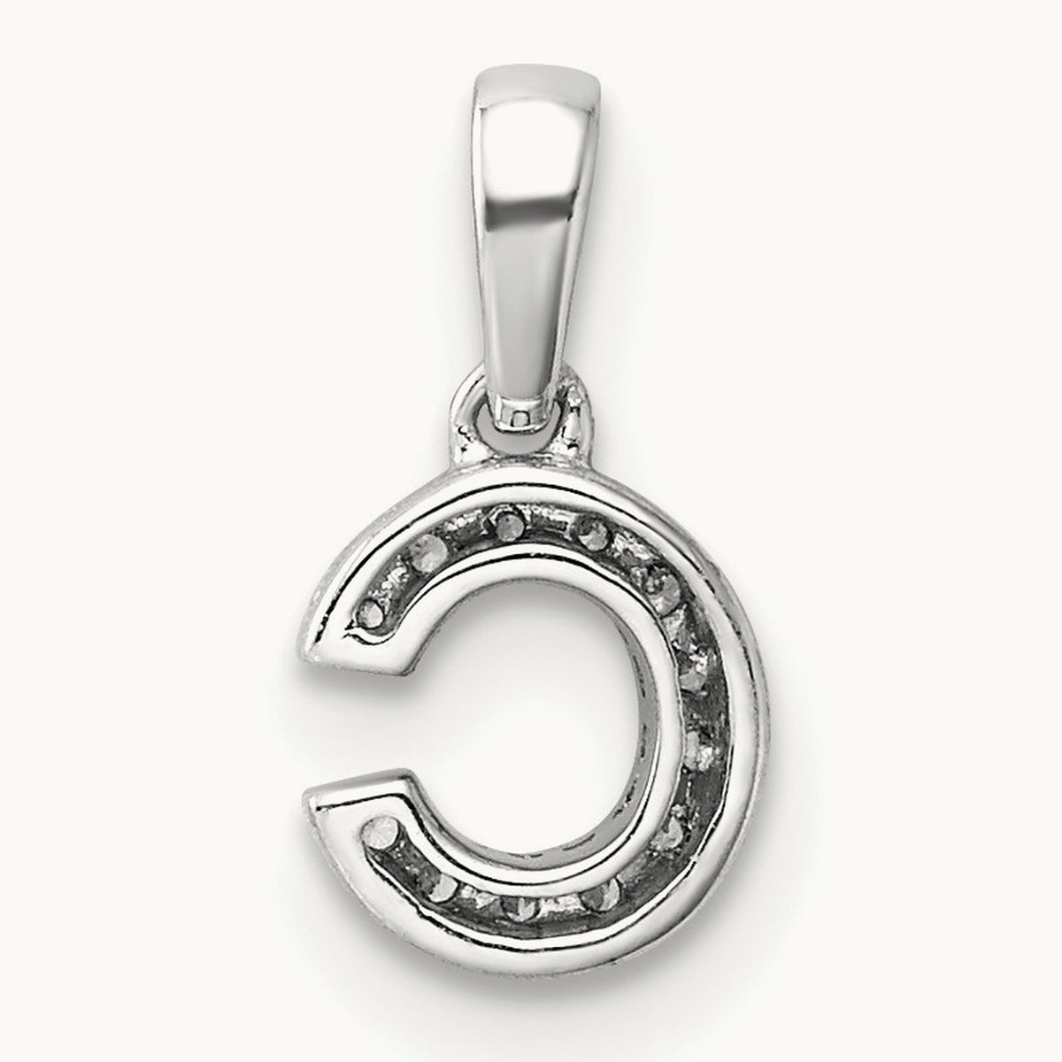 Diamond Initial with Bail Pendant — 14K White Gold, C