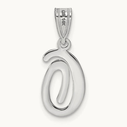 White Gold Script Letter O Initial Pendant, 14K White Gold