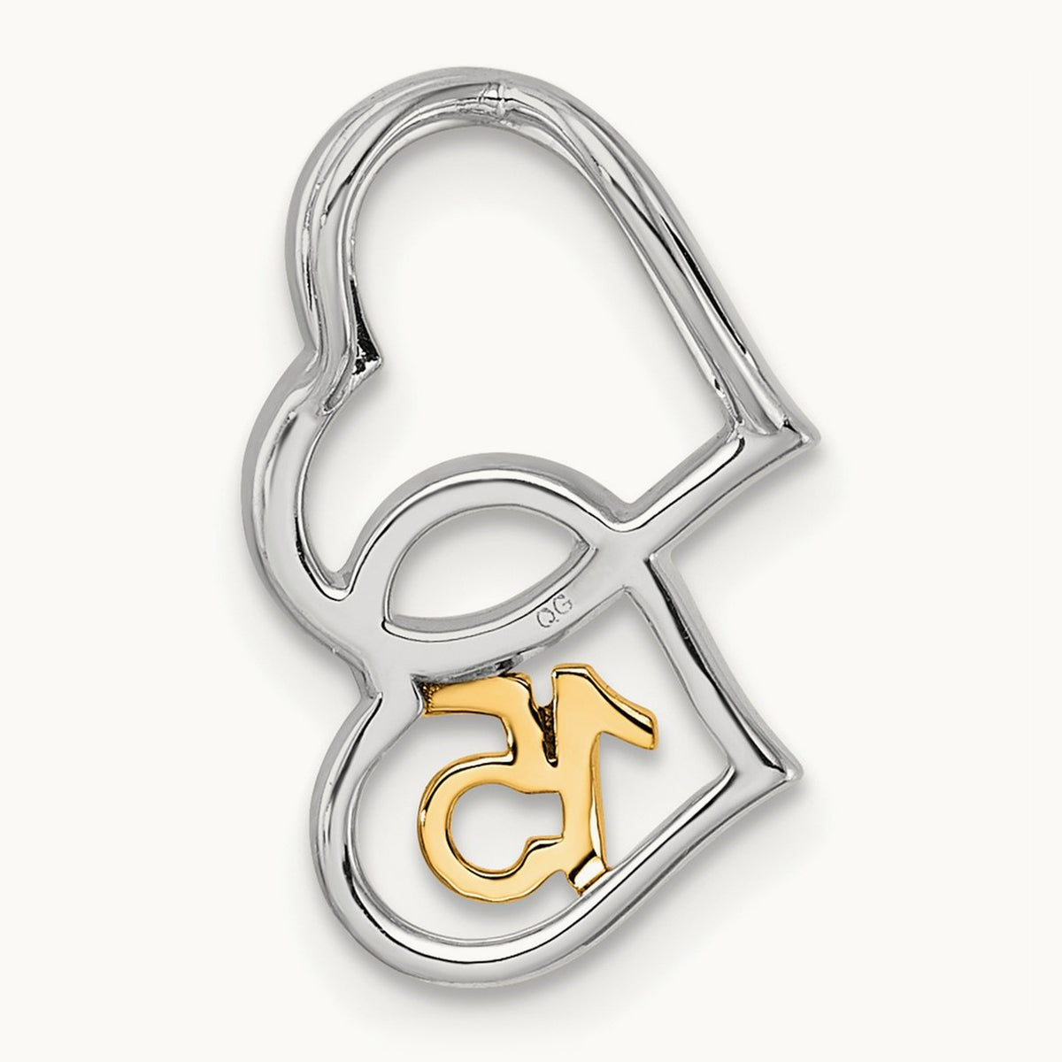 Polished Diamond Quinceanera Double Heart Chain Slide, 14K Two-tone
