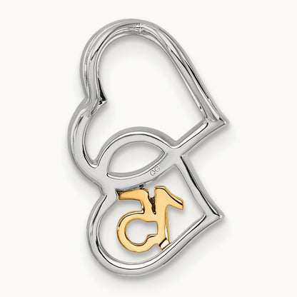 Polished Diamond Quinceanera Double Heart Chain Slide, 14K Two-tone