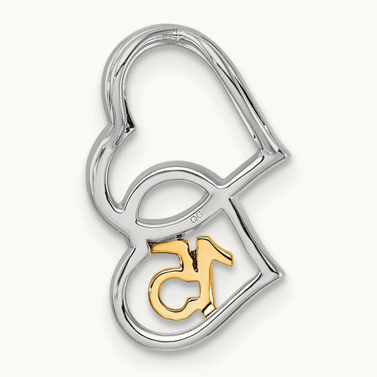 Polished Diamond Quinceanera Double Heart Chain Slide, 14K Two-tone