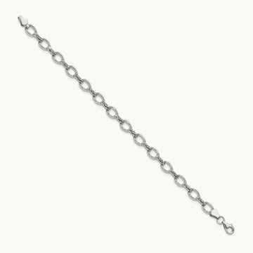 7in Diamond-cut Polished Fancy Bracelet, 14K White Gold