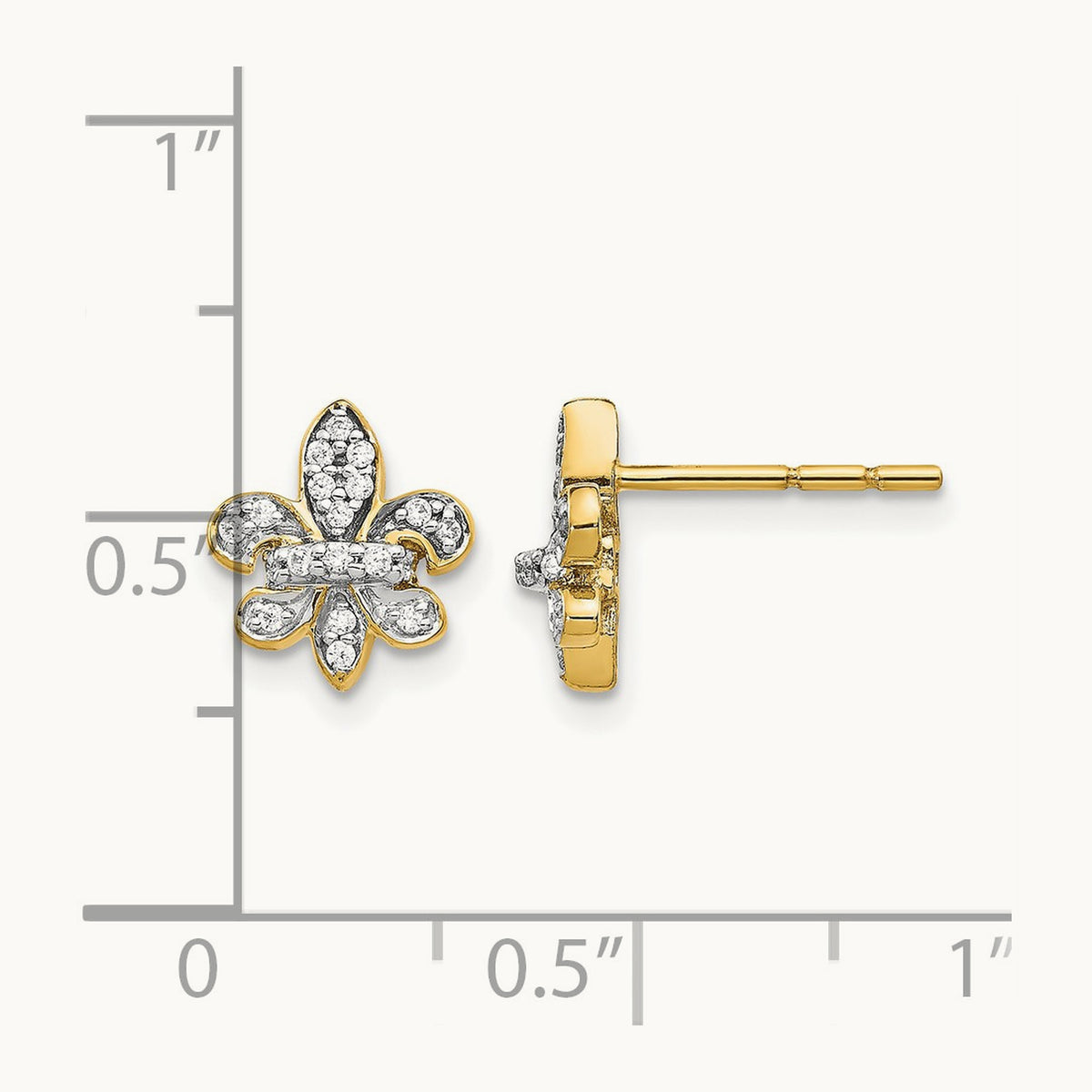 Diamond Fleur de Lis Post Earrings — 14K Yellow Gold