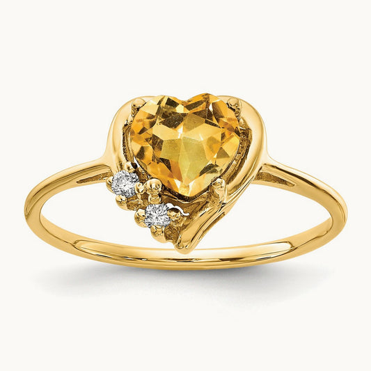 Heart Citrine AA Diamond ring — photo set