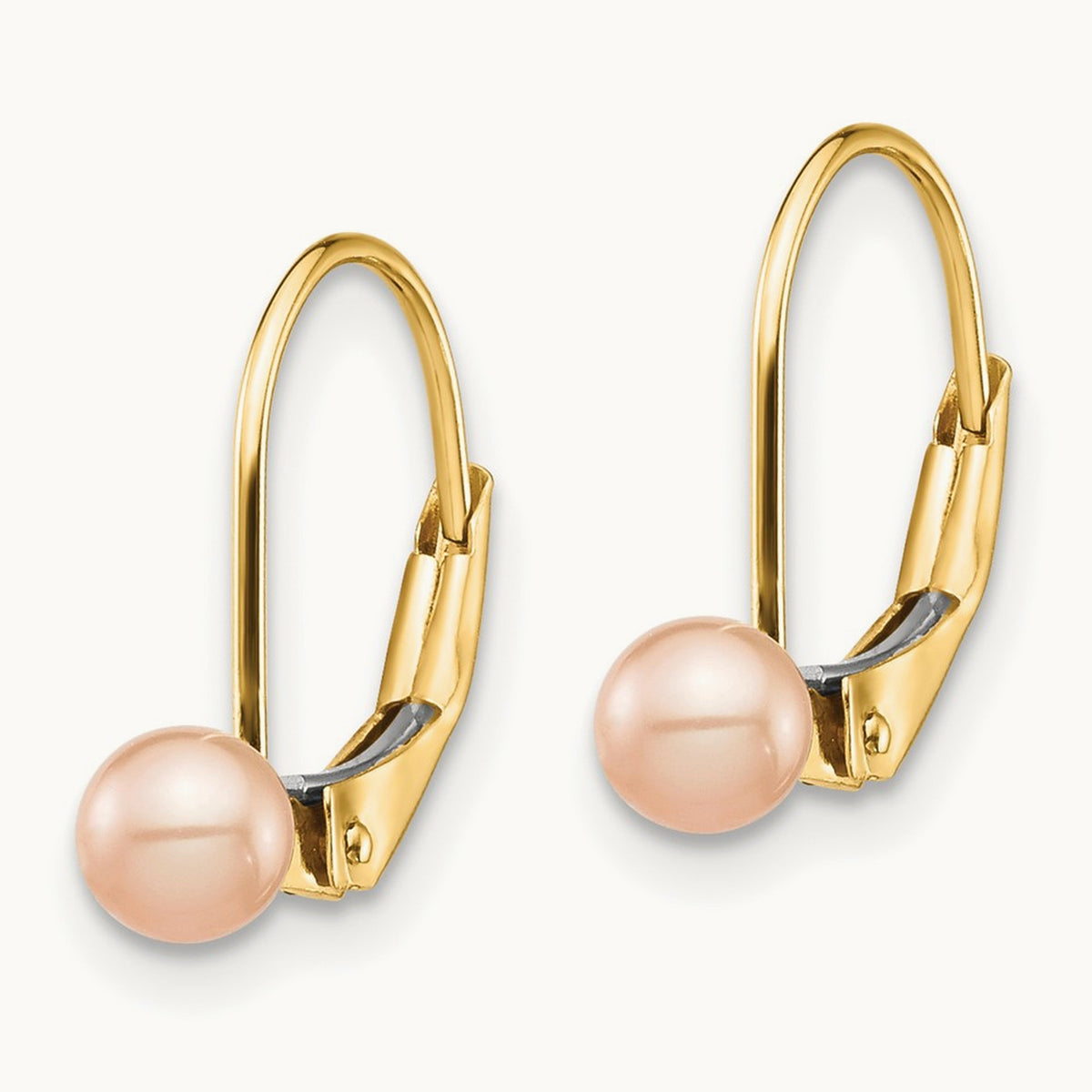 Madi K 4- White Round FW Cultured Pearl Leverback Earrings, 14K