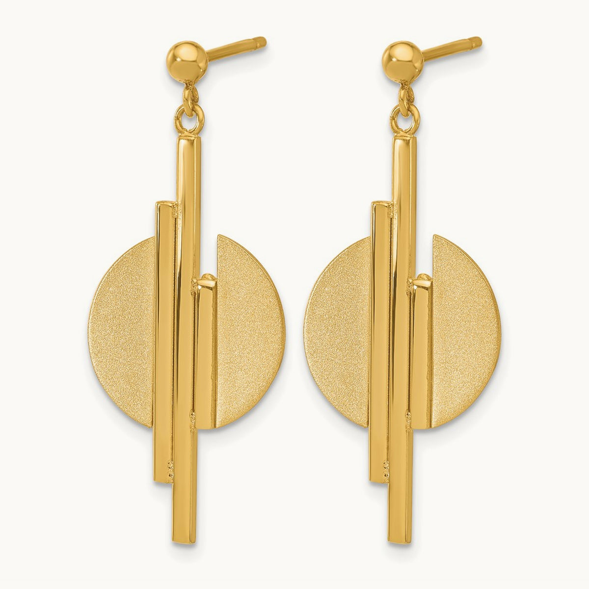 Polished and Brushed Dangle Post Earrings, 14K — Leslie's
