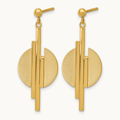 Polished and Brushed Dangle Post Earrings, 14K — Leslie's