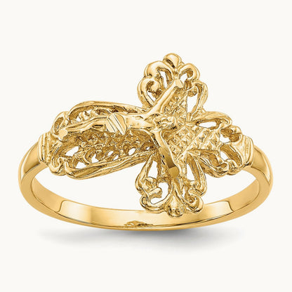 Diamond Cut Crucifix Ring, 14K