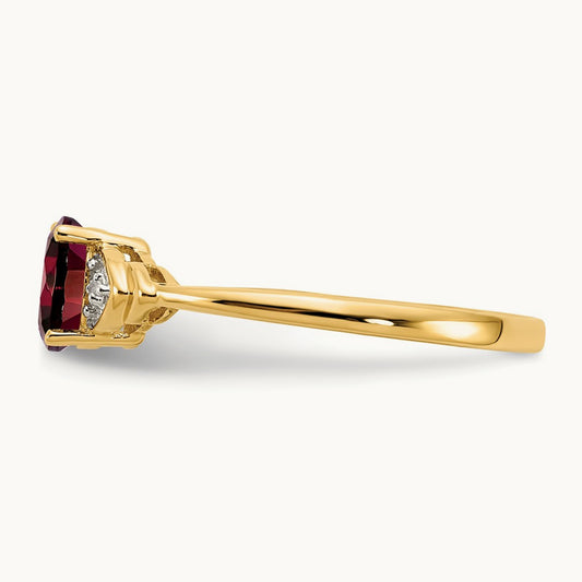 Garnet and Diamond Ring — 14K Yellow Gold, 7