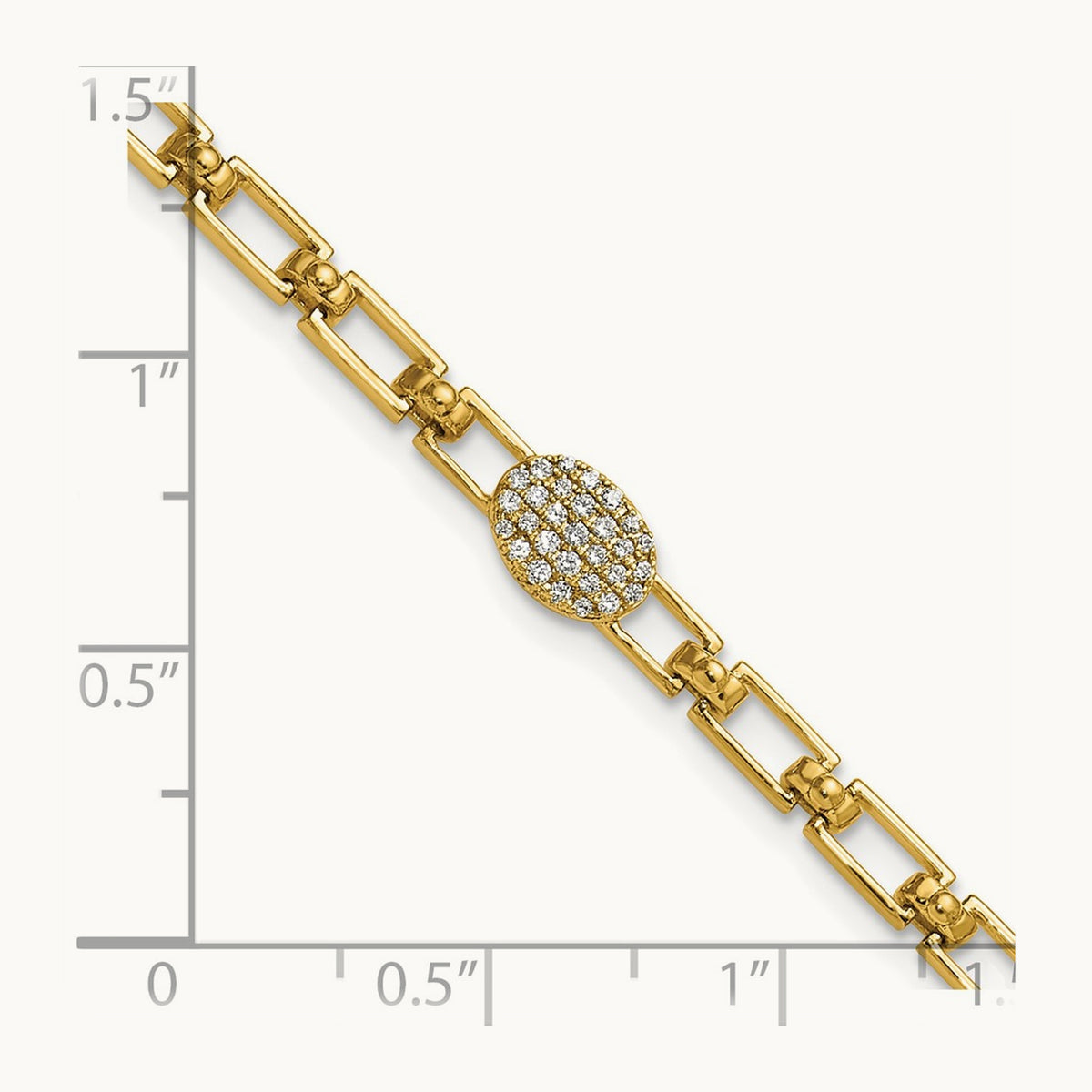 Polished Diamond Oval Cluster Fancy Link with 1in ext. Bracelet, 14K