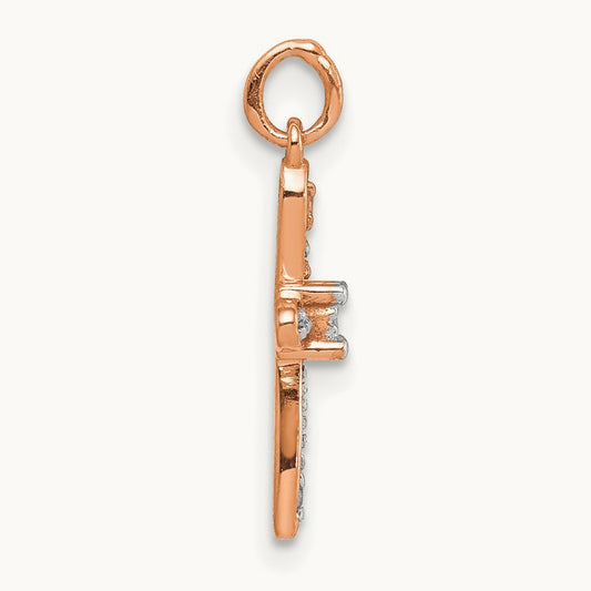 Diamond Cross Charm — 14K Rose Gold